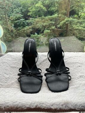 8 Other Reasons Black Knotted Strappy Square-Toe Heels